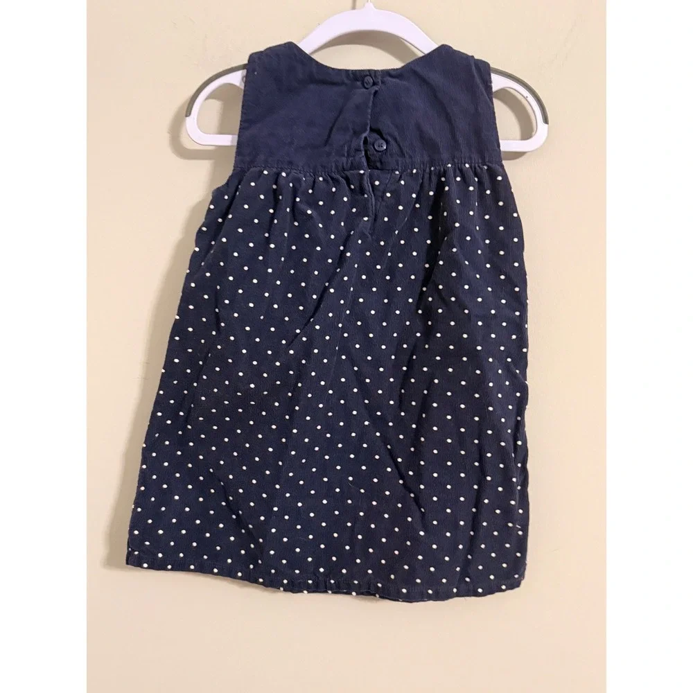 Gymboree Corduroy Dress Toddler 3T Navy Blue Polka Dot Bow Sleeveless A-Line